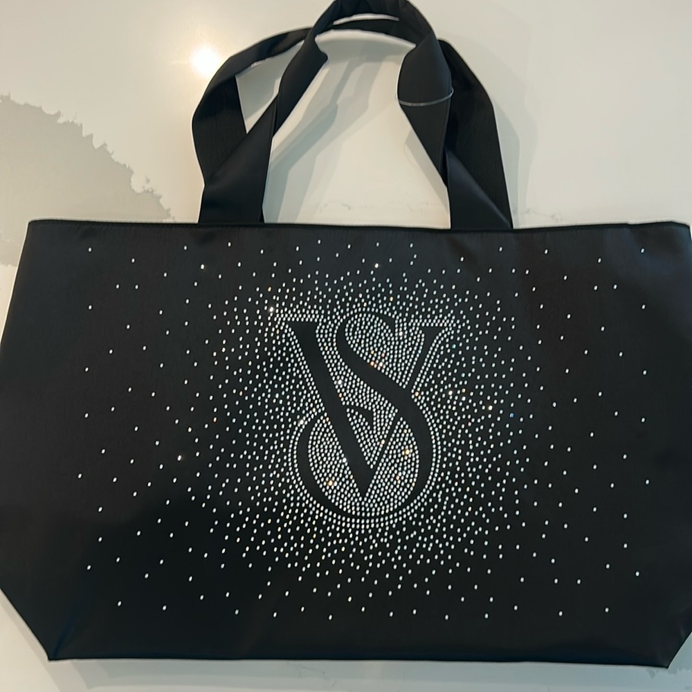 Victoria's Secret Bling Shine Tote Bag -‎ 2024 VS Logo Satin with Zipper